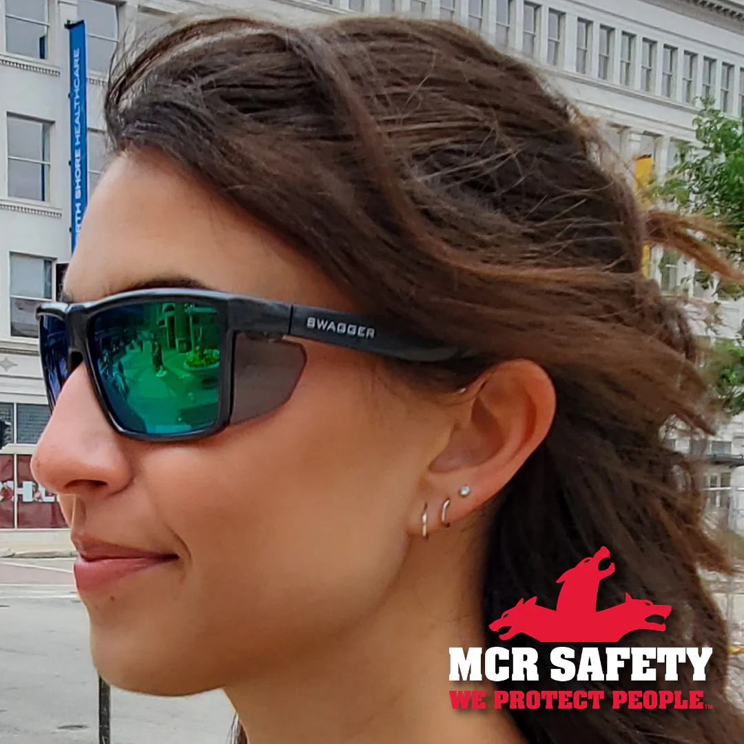 MCR Safety Swagger SR2 Safety Glasses Charcoal with Green Mirror Lenses - Image 5