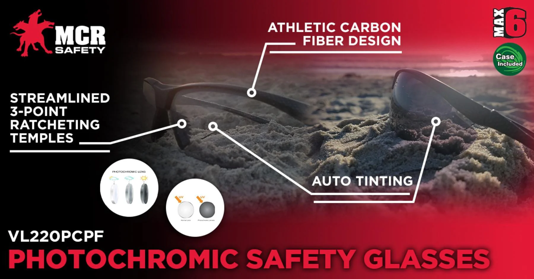 MCR Safety VL2 Safety Glasses with Photochromic Anti-Fog Lenses - Image 4